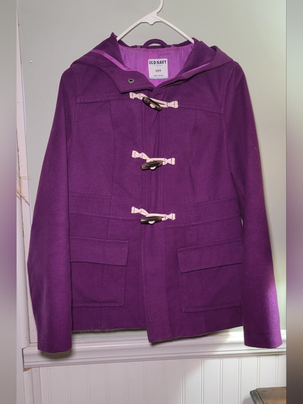 Old Navy Purple Small Hooded Toggle Pea Coat